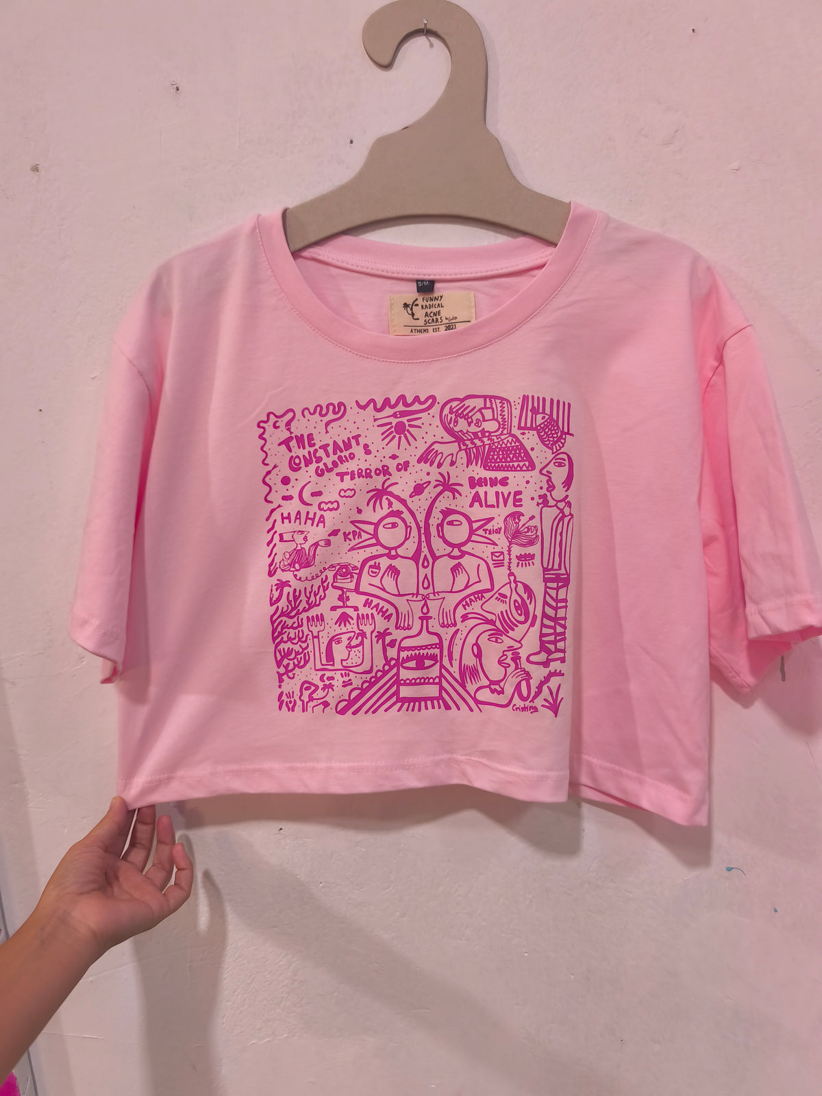 Alive Art Print Oversized Crop Top – Unique Illustrated Design
