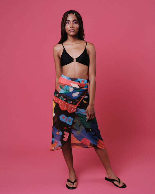 Pareo with belt Red & Black