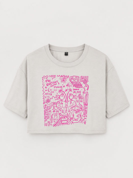 Alive Art Print Oversized Crop Top – Unique Illustrated Design