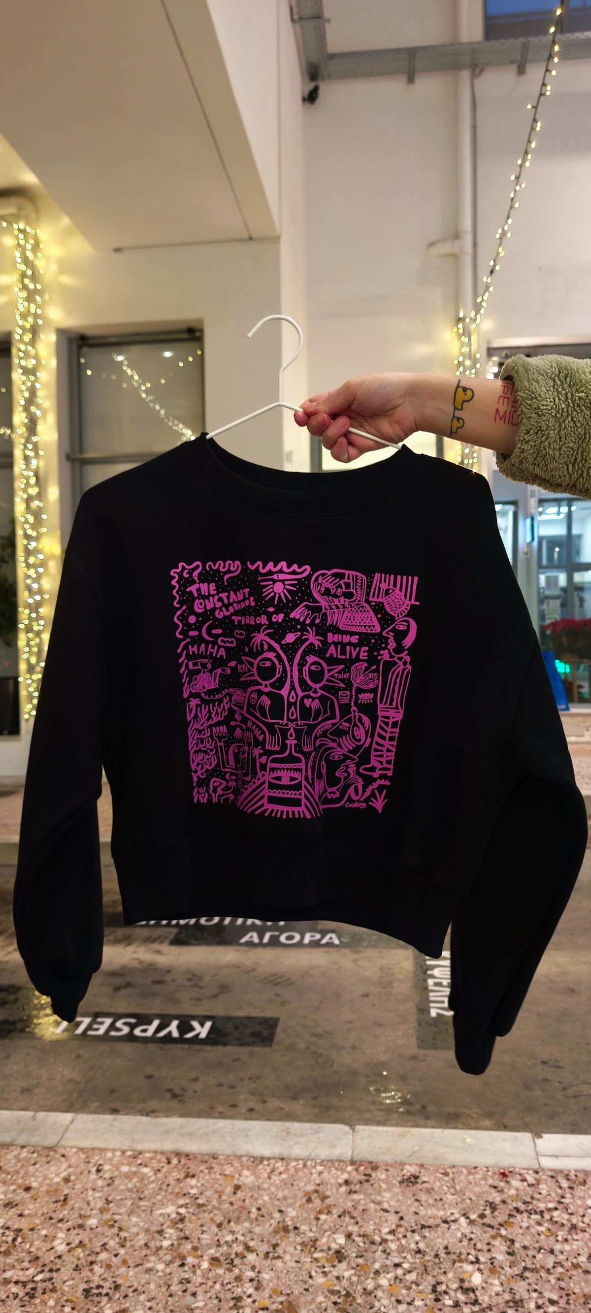 Alive Art Print Crop Sweater – Unique Illustrated Design
